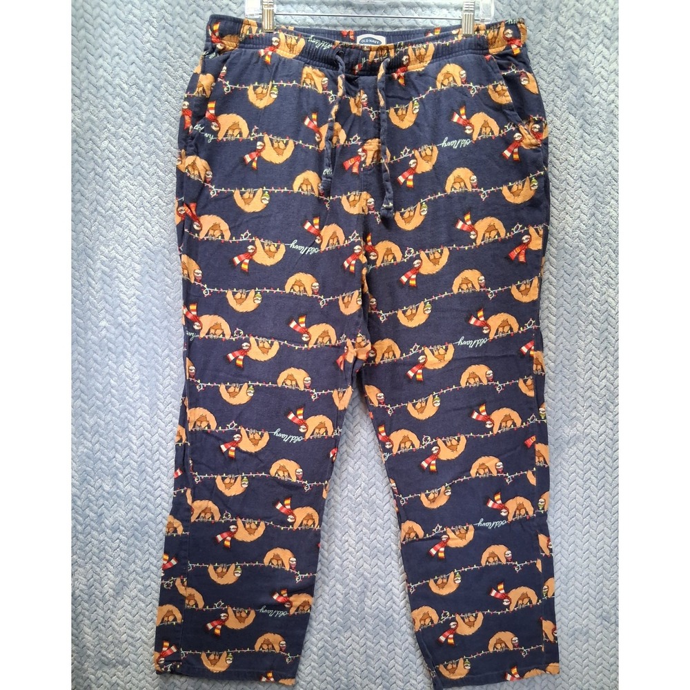 Old Navy Mens Flannel Pajama Pants Navy Holiday Sloth Print Large L 346906-03
